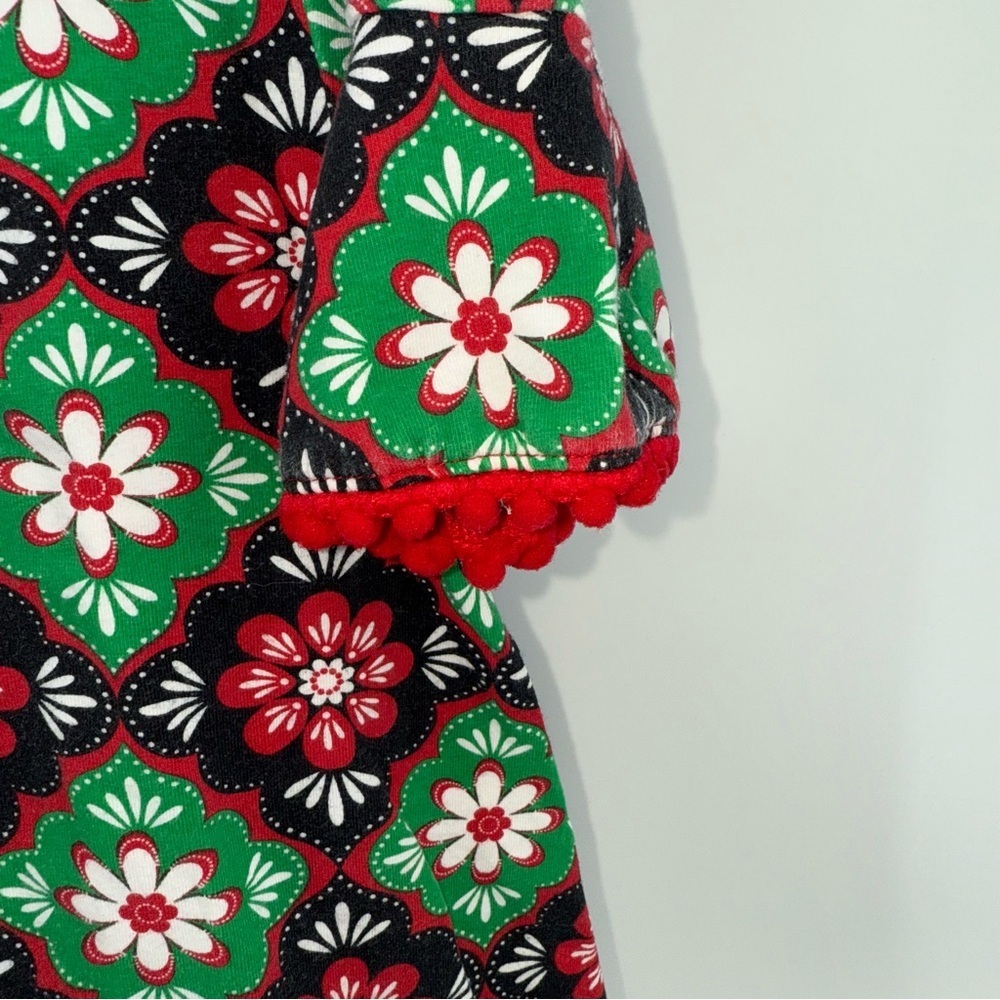 Counting Daisies Floral Christmas Holiday Patterned Dress with Green Bow - Picture 3 of 5